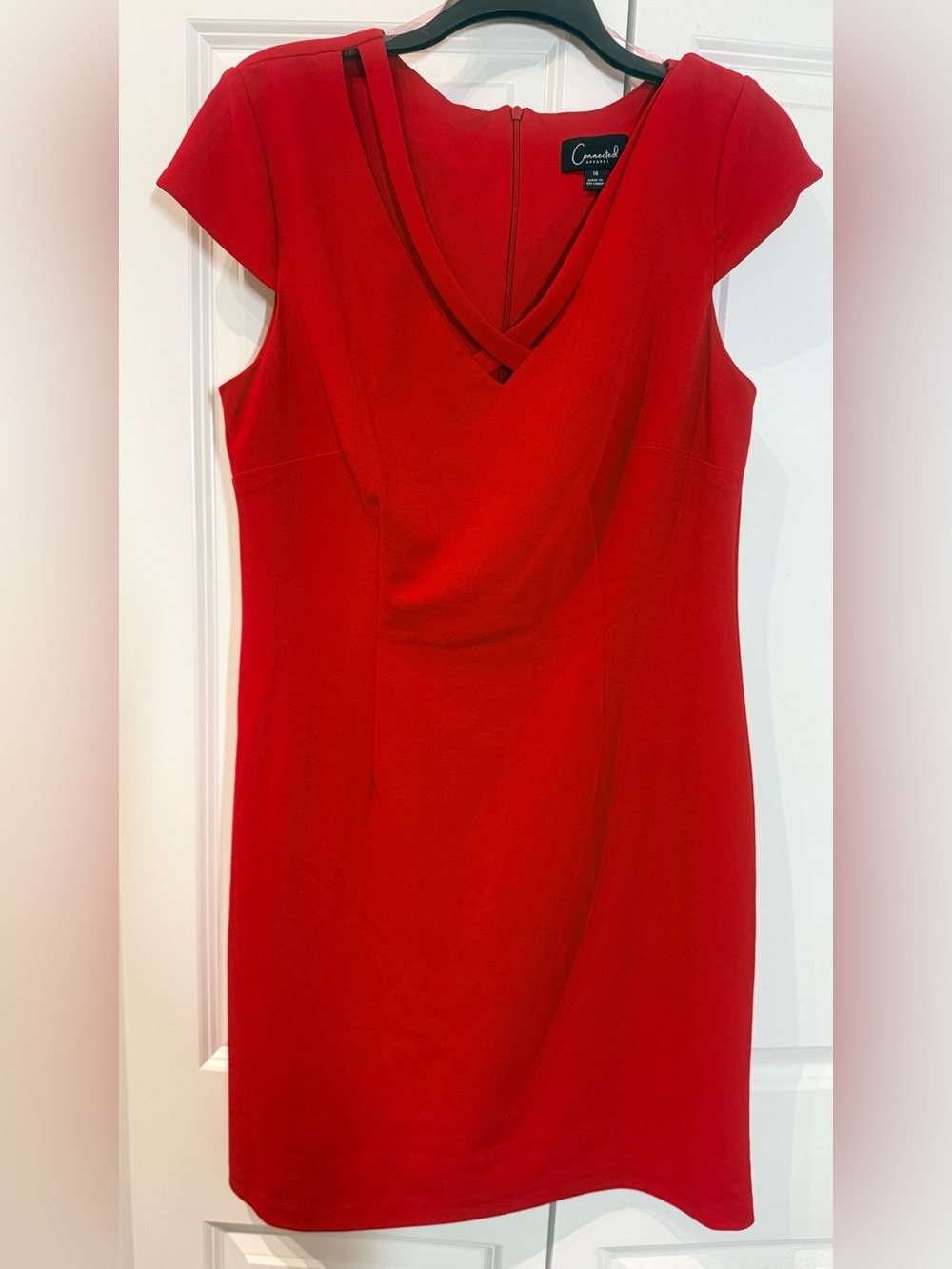 apparel Red V-Neck Cap Sleeve Midi Dress